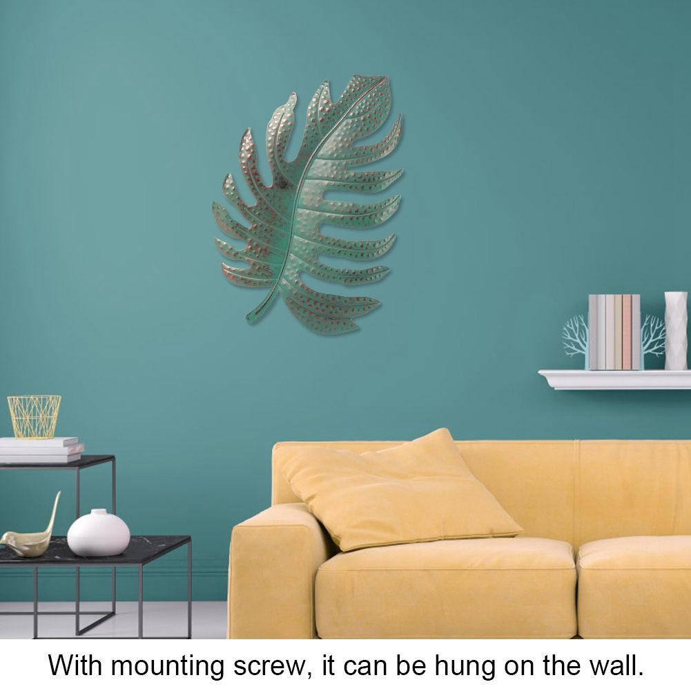 Wall Hanging Iron Simulated Blue Leaf Ornament Art Craft for Home Interior view 8