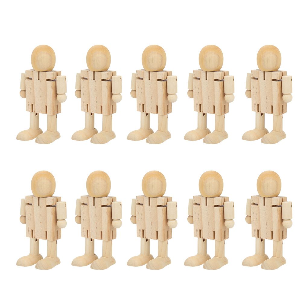 10PCS Unfinished Wooden Robot Wood People Shapes Figures for DIY Painting Arts