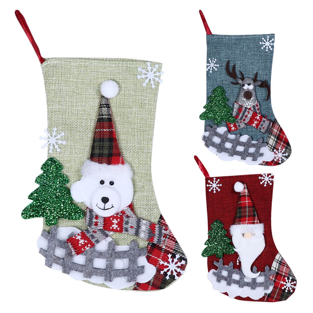3Pcs/Set Christmas Stockings Sock Gift Bag Hanging Pendant Christmas Tree view 2