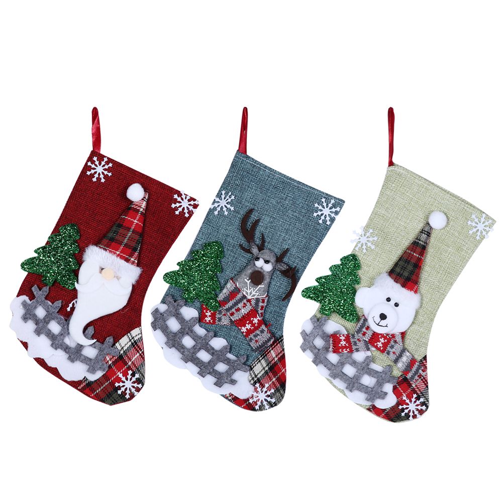 3Pcs/Set Christmas Stockings Sock Gift Bag Hanging Pendant Christmas Tree view 3