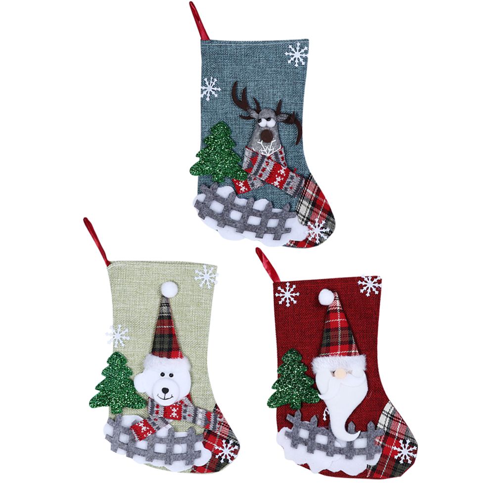 3Pcs/Set Christmas Stockings Sock Gift Bag Hanging Pendant Christmas Tree view 4