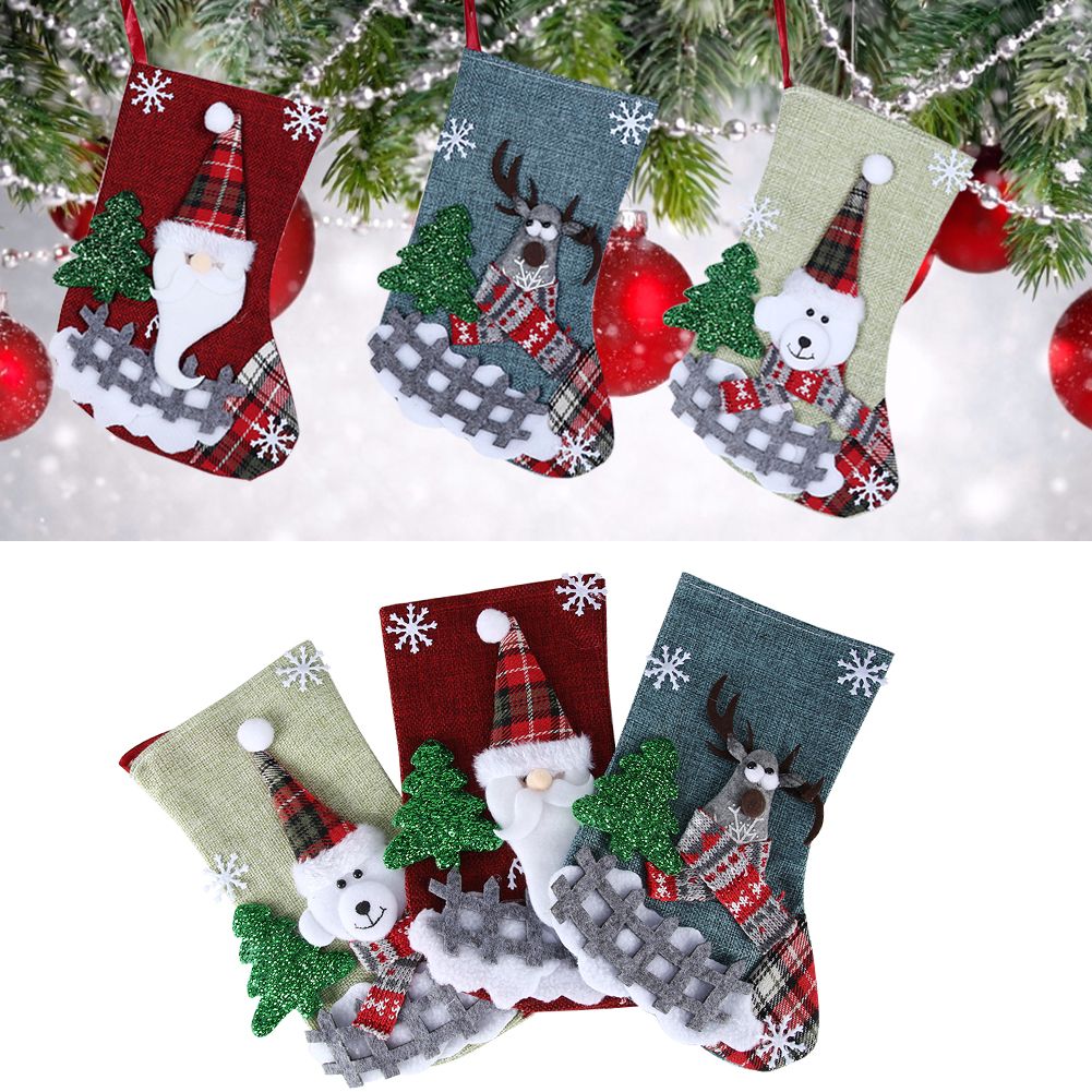 3Pcs/Set Christmas Stockings Sock Gift Bag Hanging Pendant Christmas Tree view 10