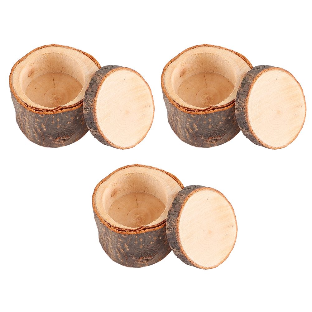 3pcs/ Set Wooden Ring Box DIY Rustic Wedding Ring Holder Bearer Container Case