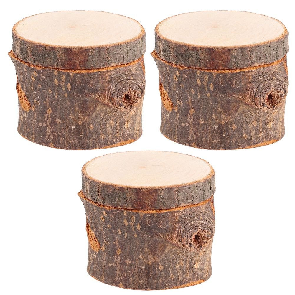 3pcs/ Set Wooden Ring Box DIY Rustic Wedding Ring Holder Bearer Container Case view 2