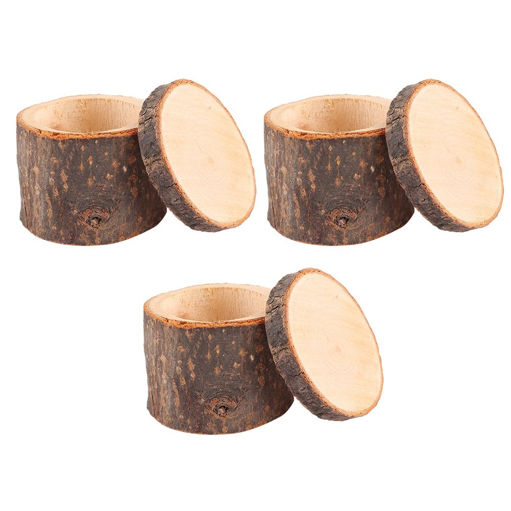 3pcs/ Set Wooden Ring Box DIY Rustic Wedding Ring Holder Bearer Container Case view 3