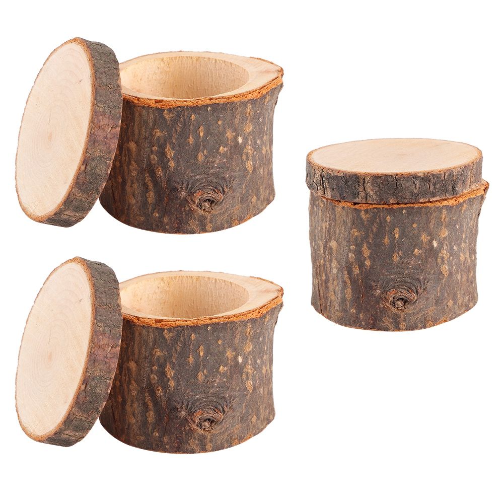 3pcs/ Set Wooden Ring Box DIY Rustic Wedding Ring Holder Bearer Container Case view 7