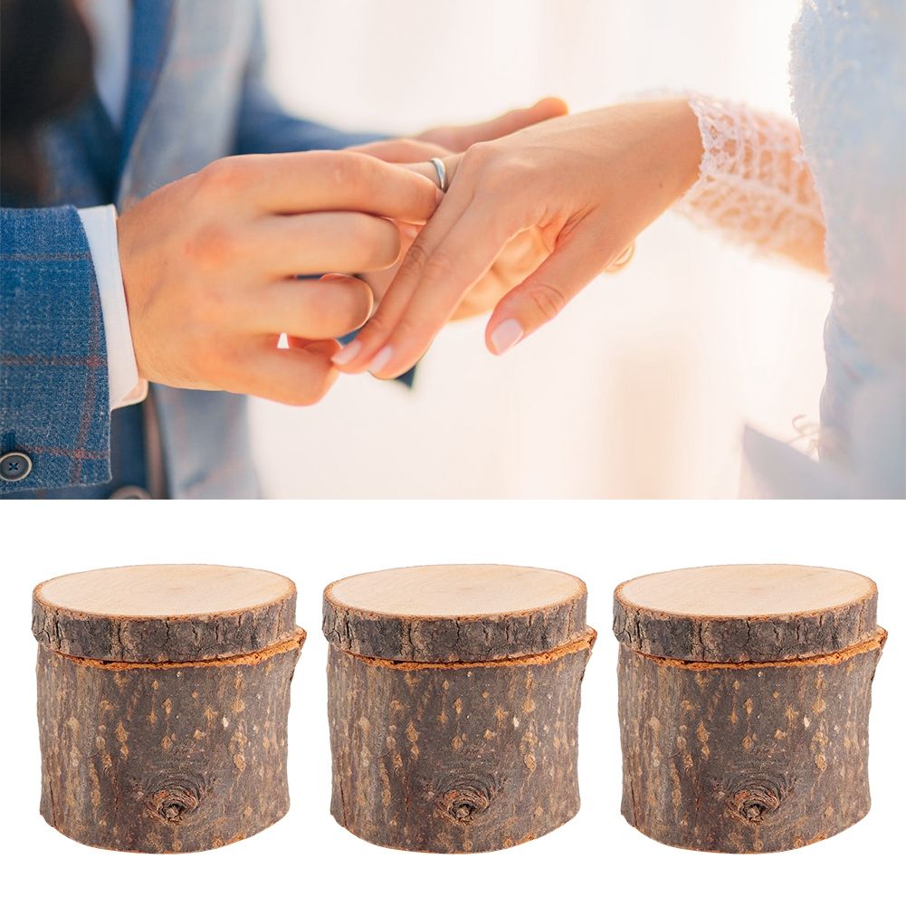 3pcs/ Set Wooden Ring Box DIY Rustic Wedding Ring Holder Bearer Container Case view 9