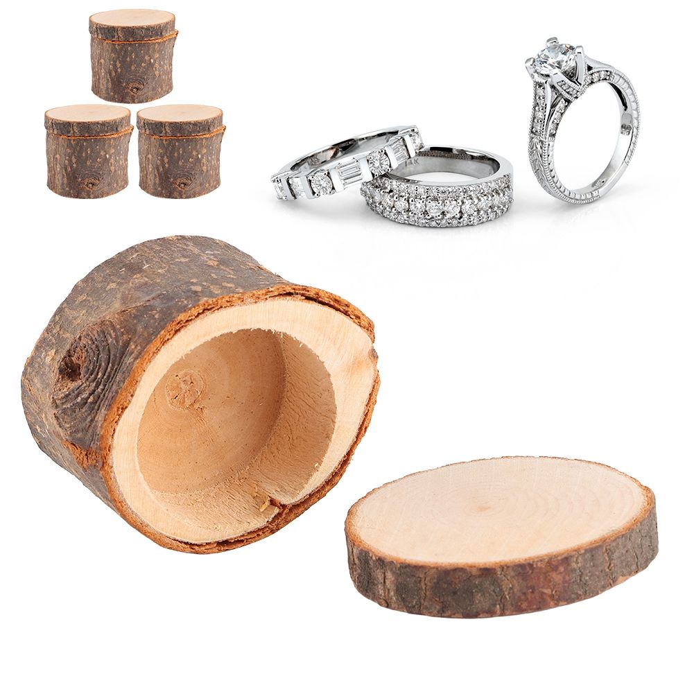 3pcs/ Set Wooden Ring Box DIY Rustic Wedding Ring Holder Bearer Container Case view 10