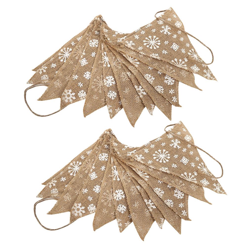 2PCS Christmas Snowflake Pattern Banners Hanging Pull Flags DIY String Pennant view 4
