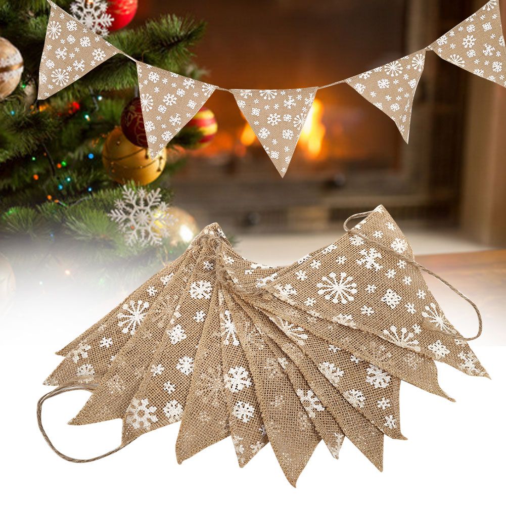 2PCS Christmas Snowflake Pattern Banners Hanging Pull Flags DIY String Pennant view 9