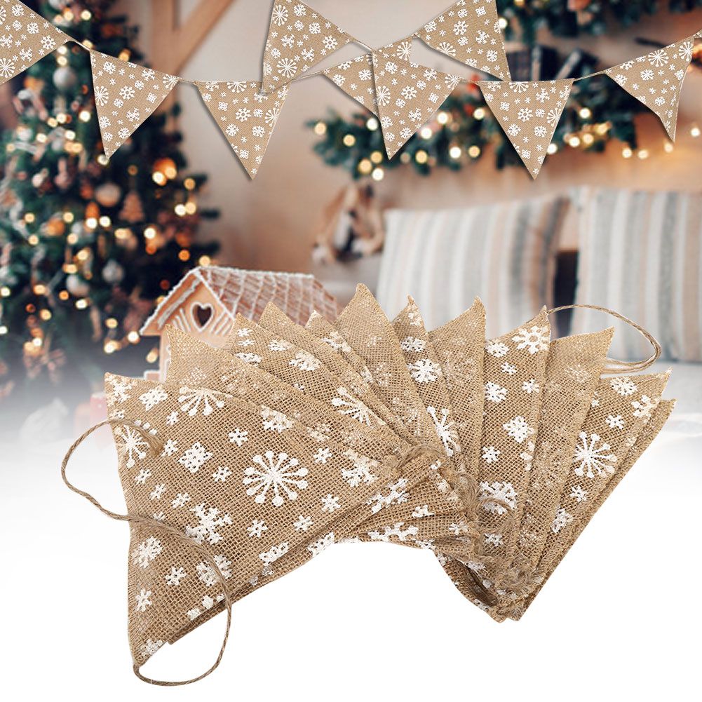 2PCS Christmas Snowflake Pattern Banners Hanging Pull Flags DIY String Pennant view 10