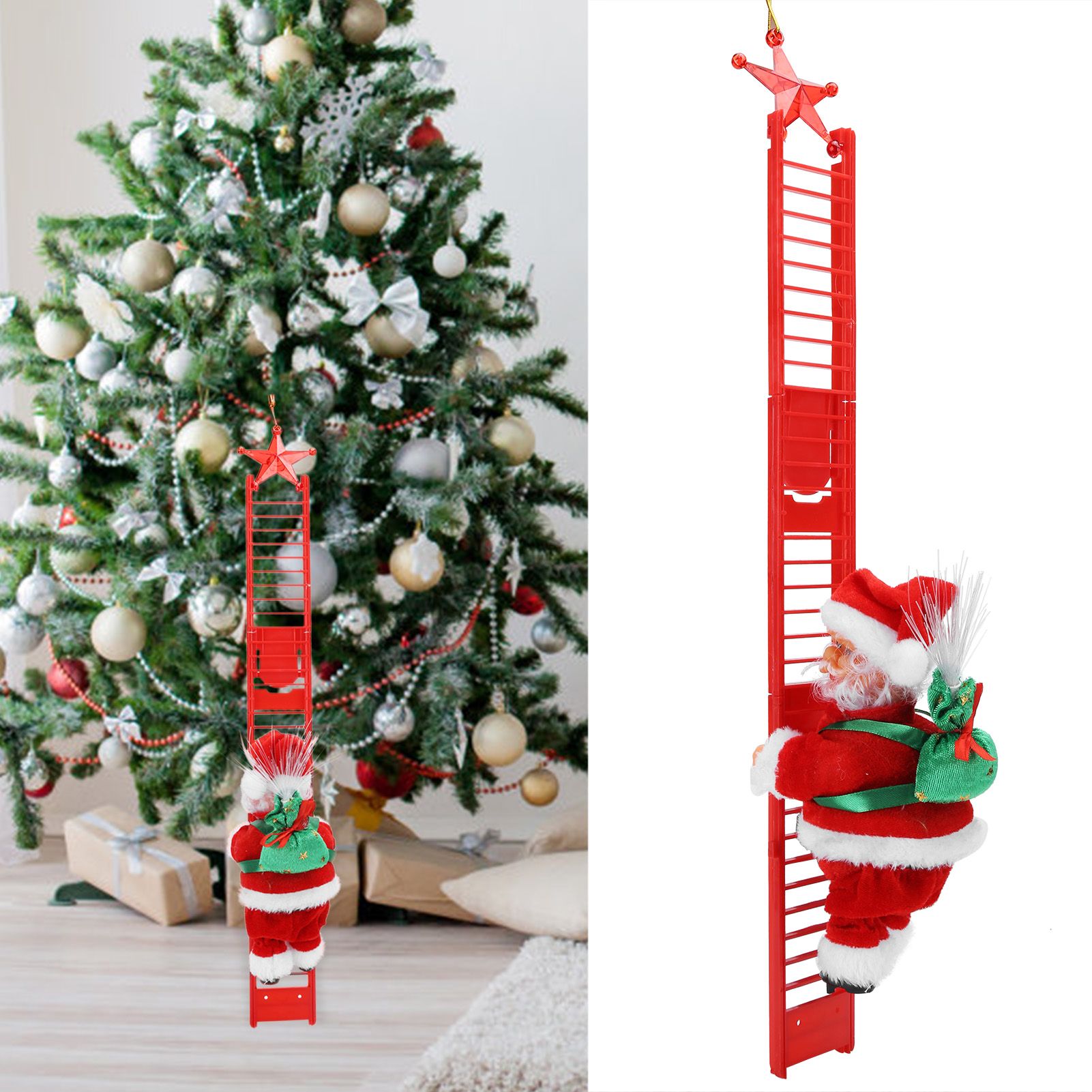 Electric Santa Claus Climbing Ladder Christmas Toy Home Ornament Decoration view 9