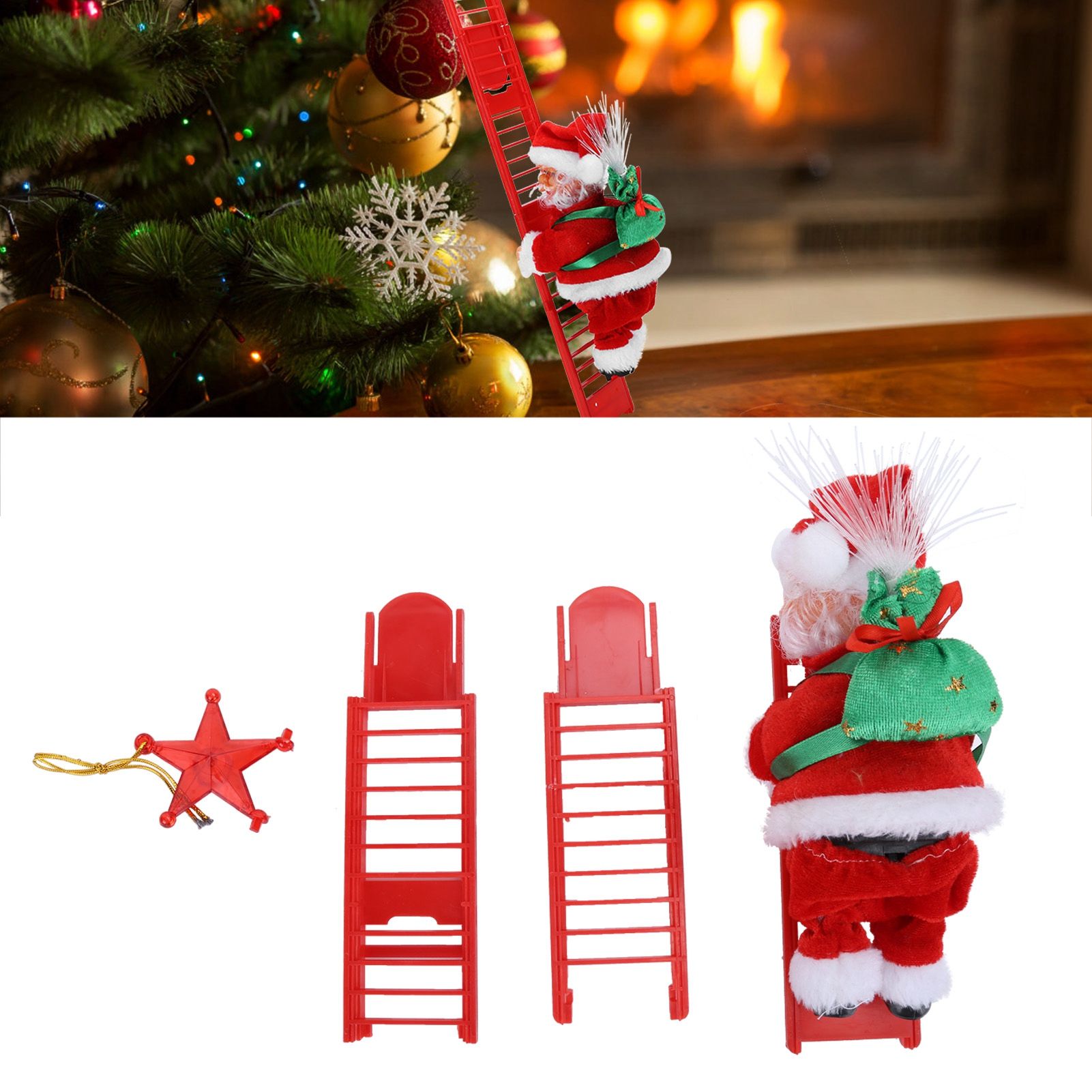 Electric Santa Claus Climbing Ladder Christmas Toy Home Ornament Decoration view 10