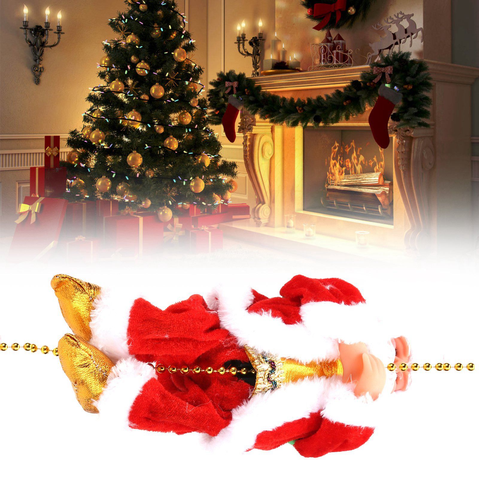 Electric Climbing Santa Claus On Beads Chain Moving Figure Hanging Xmas view 10