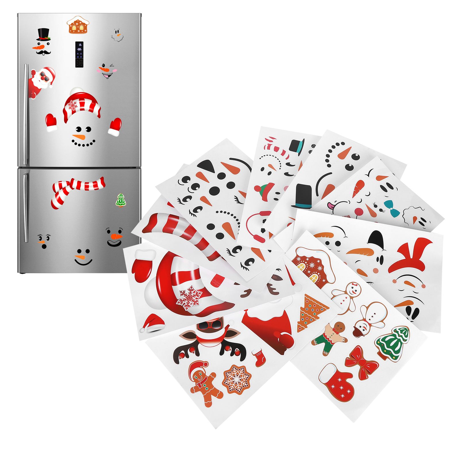 9PCS Santa Claus Snowman Elk Pattern Refrigerator Decals Wall Cup Car view 9