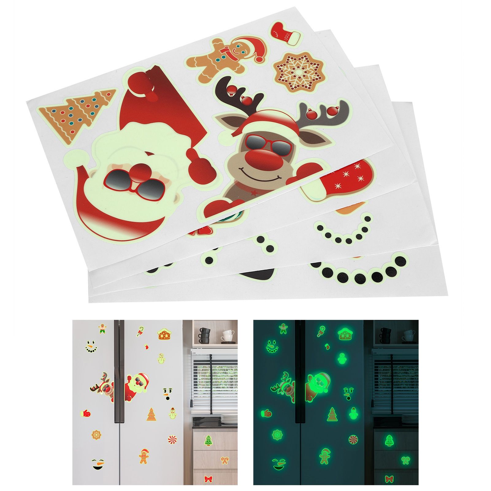 4PCS DIY Luminous Santa Claus Snowman Elk Pattern Decorative Stickers for Wall view 9