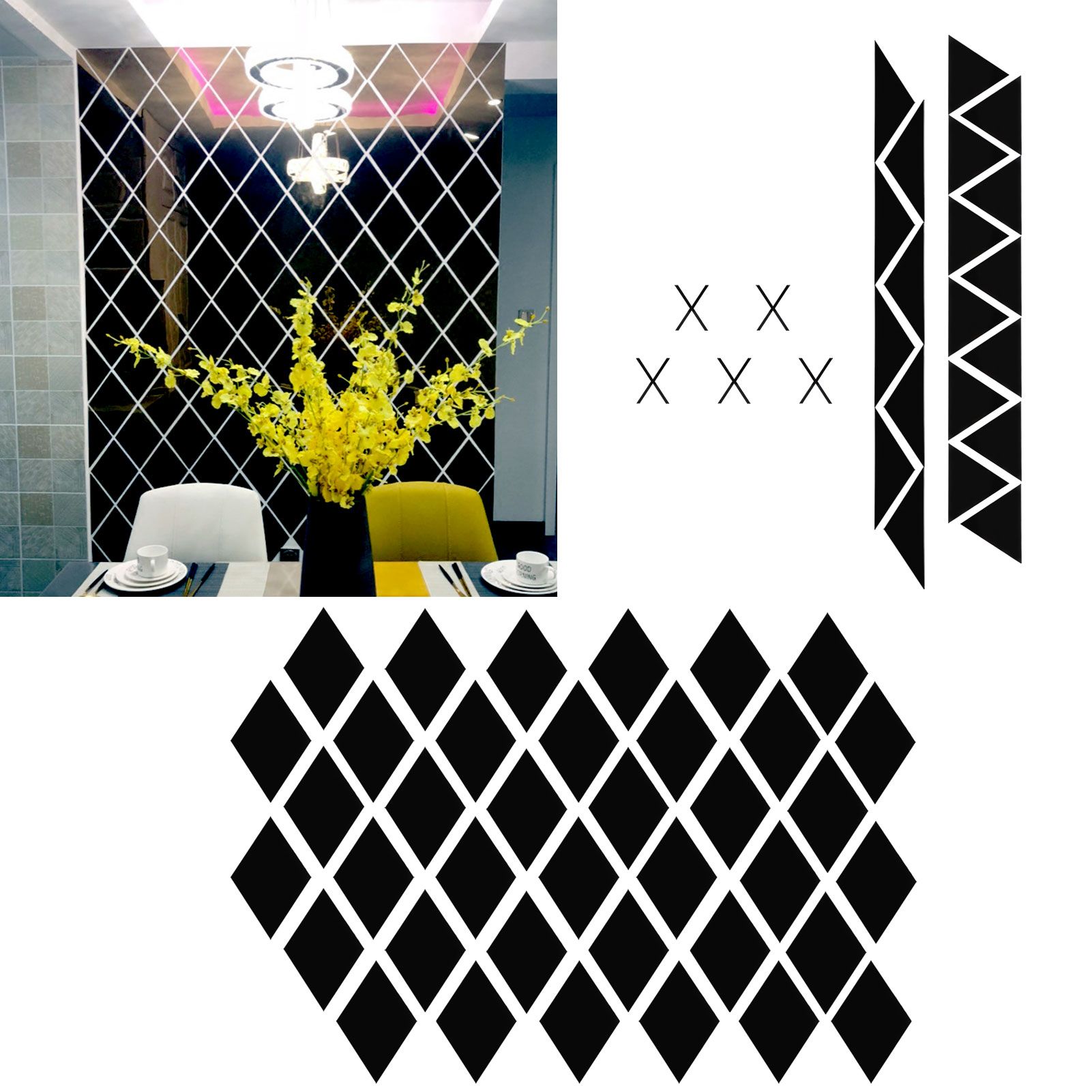 DIY Acrylic Rhombic Mirror Wall Stickers Self Adhesive for Home Living Room view 9