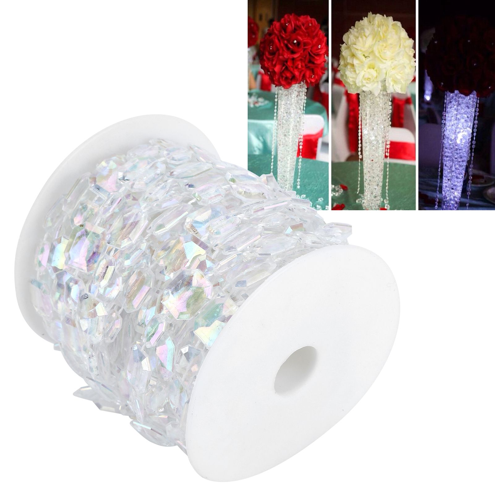 10m Synthetic Bead Garland Rectangle Iridescent Decoration String for Wedding view 9