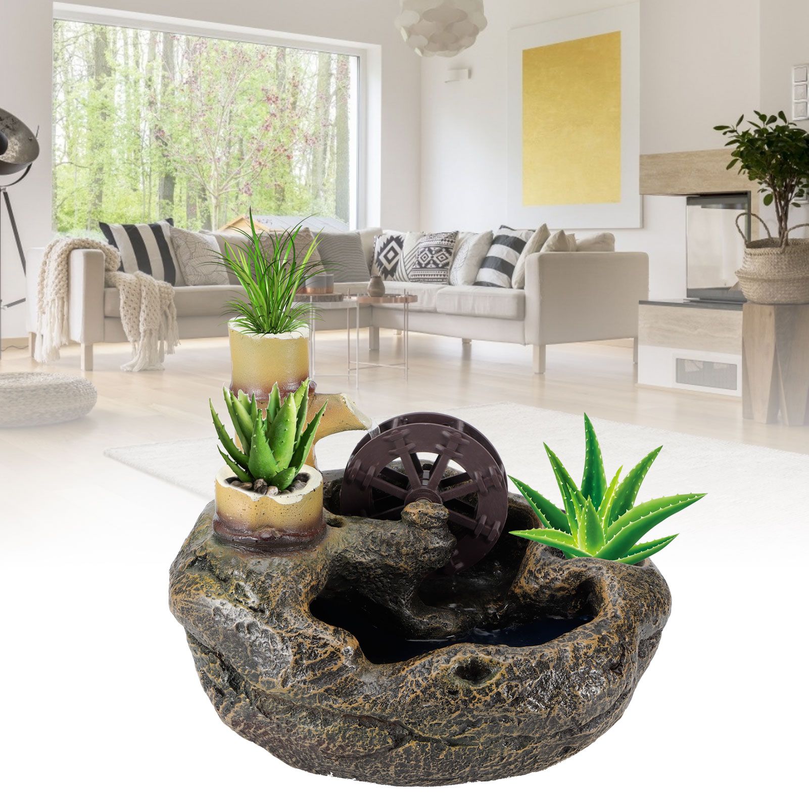 LED Desktop Fountain Flowing Water DIY Micro Potted Landscape Home Office view 10