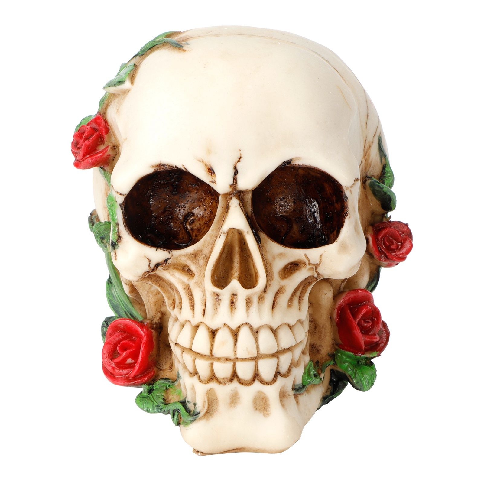 Horrible Resin Skull Skeleton with Rose Flower Crafts for Halloween Festive view 2