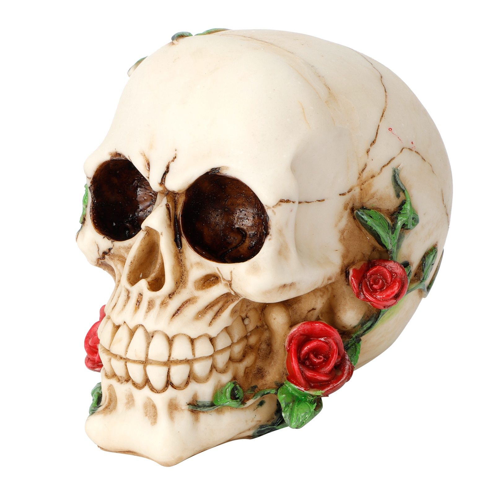Horrible Resin Skull Skeleton with Rose Flower Crafts for Halloween Festive view 3