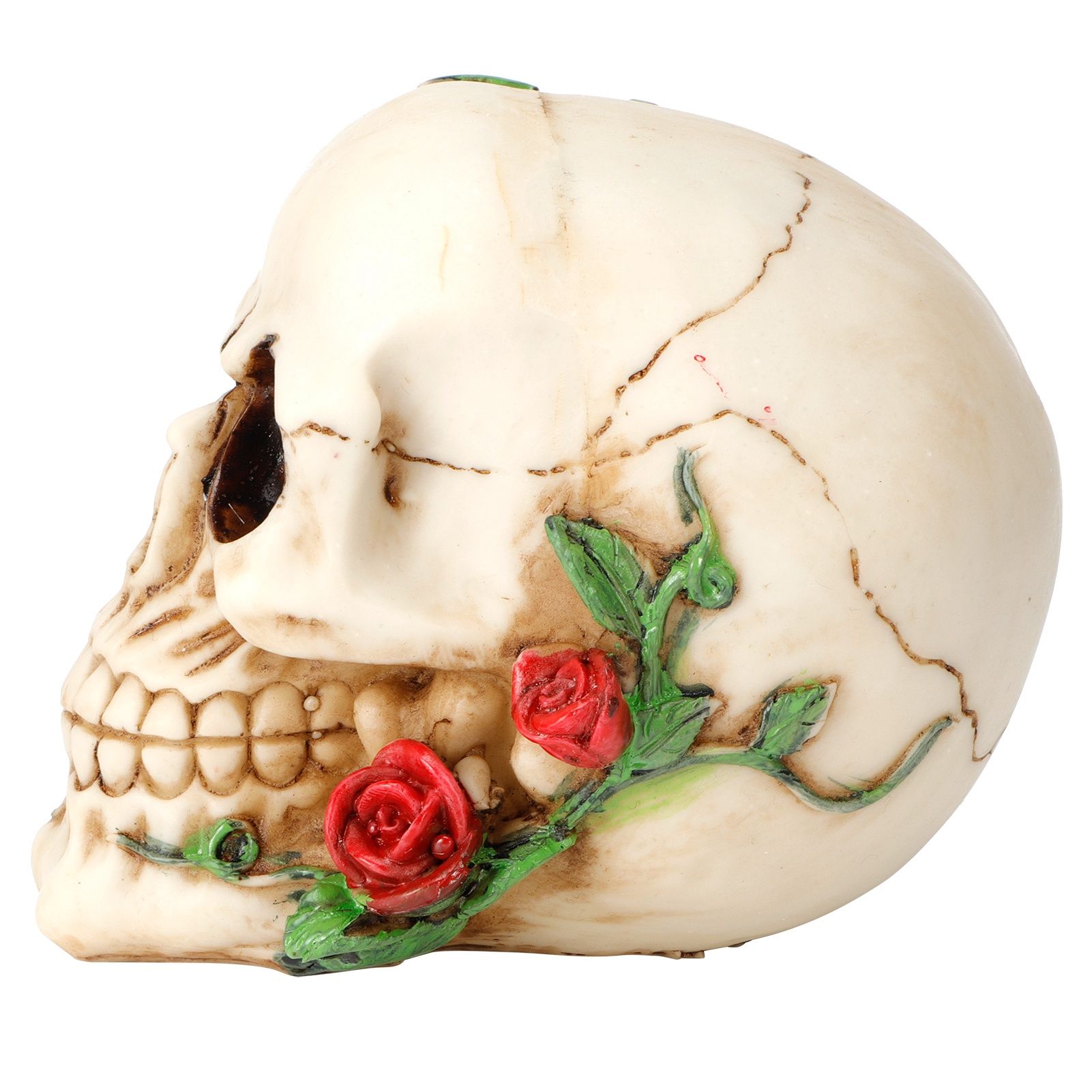 Horrible Resin Skull Skeleton with Rose Flower Crafts for Halloween Festive view 4