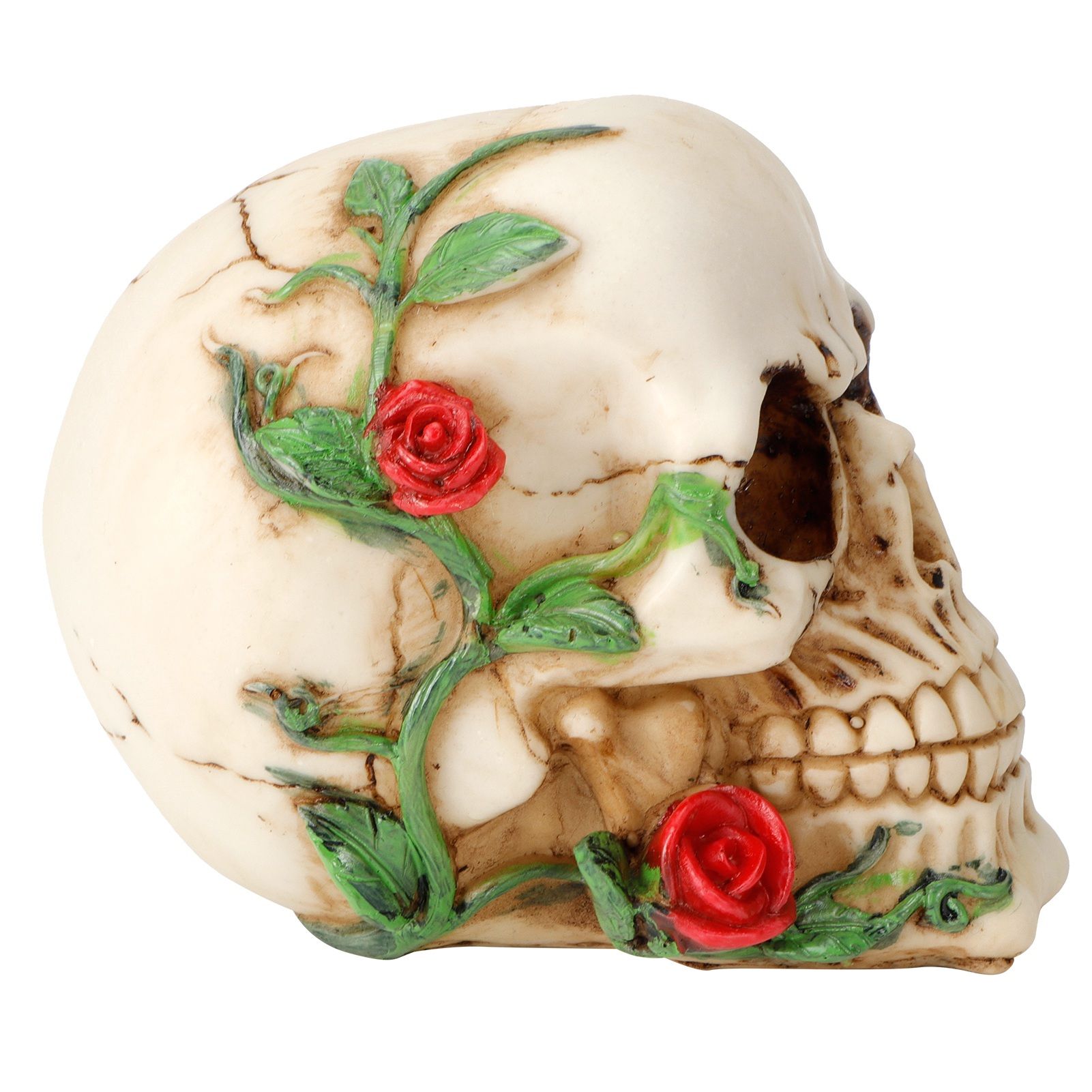 Horrible Resin Skull Skeleton with Rose Flower Crafts for Halloween Festive view 5