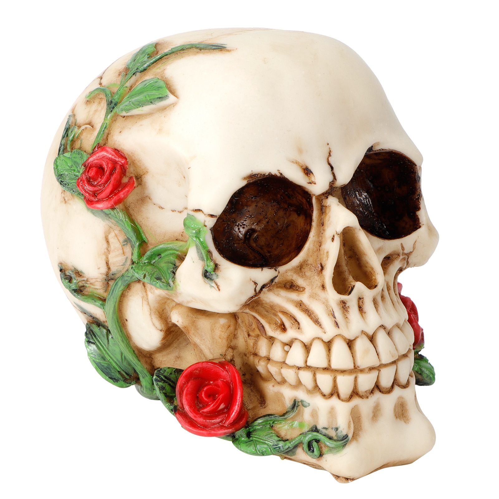 Horrible Resin Skull Skeleton with Rose Flower Crafts for Halloween Festive view 6