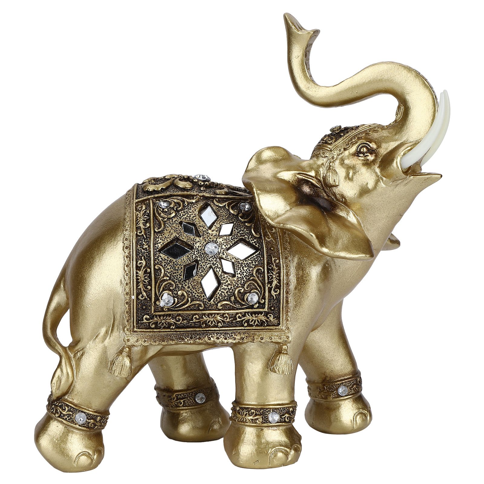 Golden Resin Elegant Elephant Statue Figurine Crafts Feng Shui Ornaments for