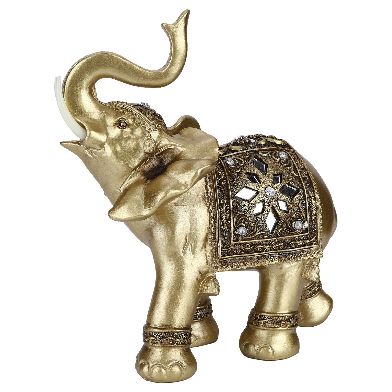 Golden Resin Elegant Elephant Statue Figurine Crafts Feng Shui Ornaments for view 2