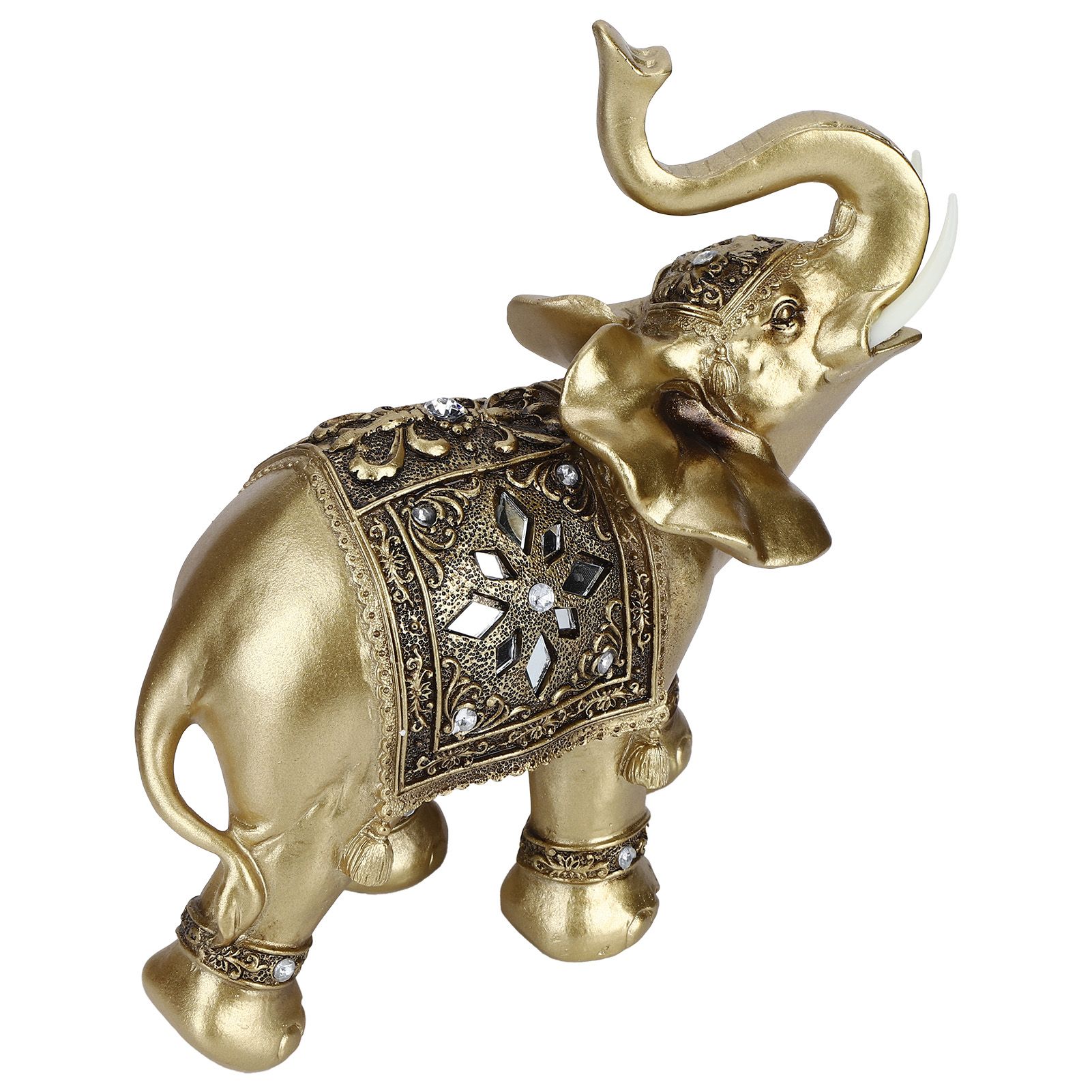 Golden Resin Elegant Elephant Statue Figurine Crafts Feng Shui Ornaments for view 5