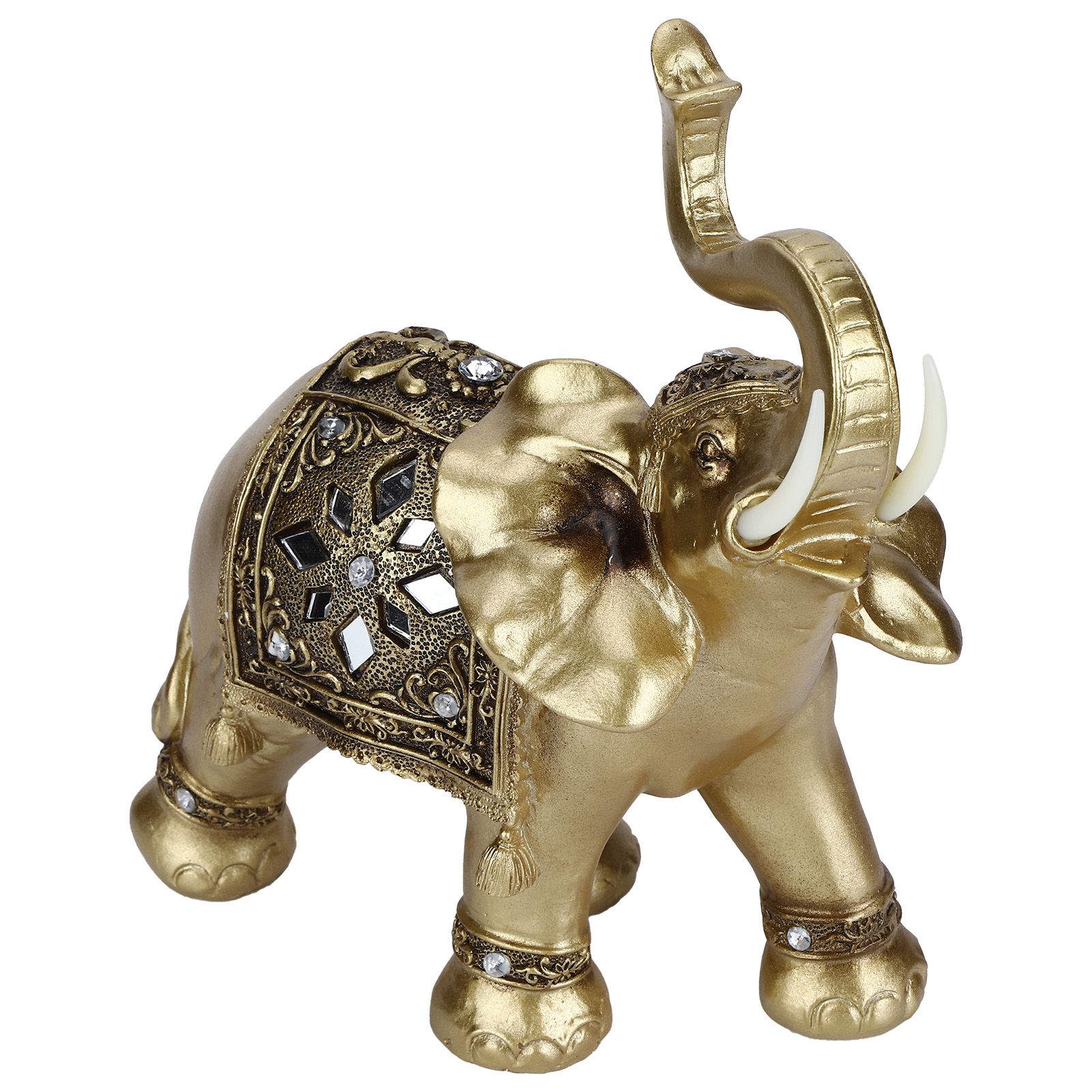 Golden Resin Elegant Elephant Statue Figurine Crafts Feng Shui Ornaments for view 6