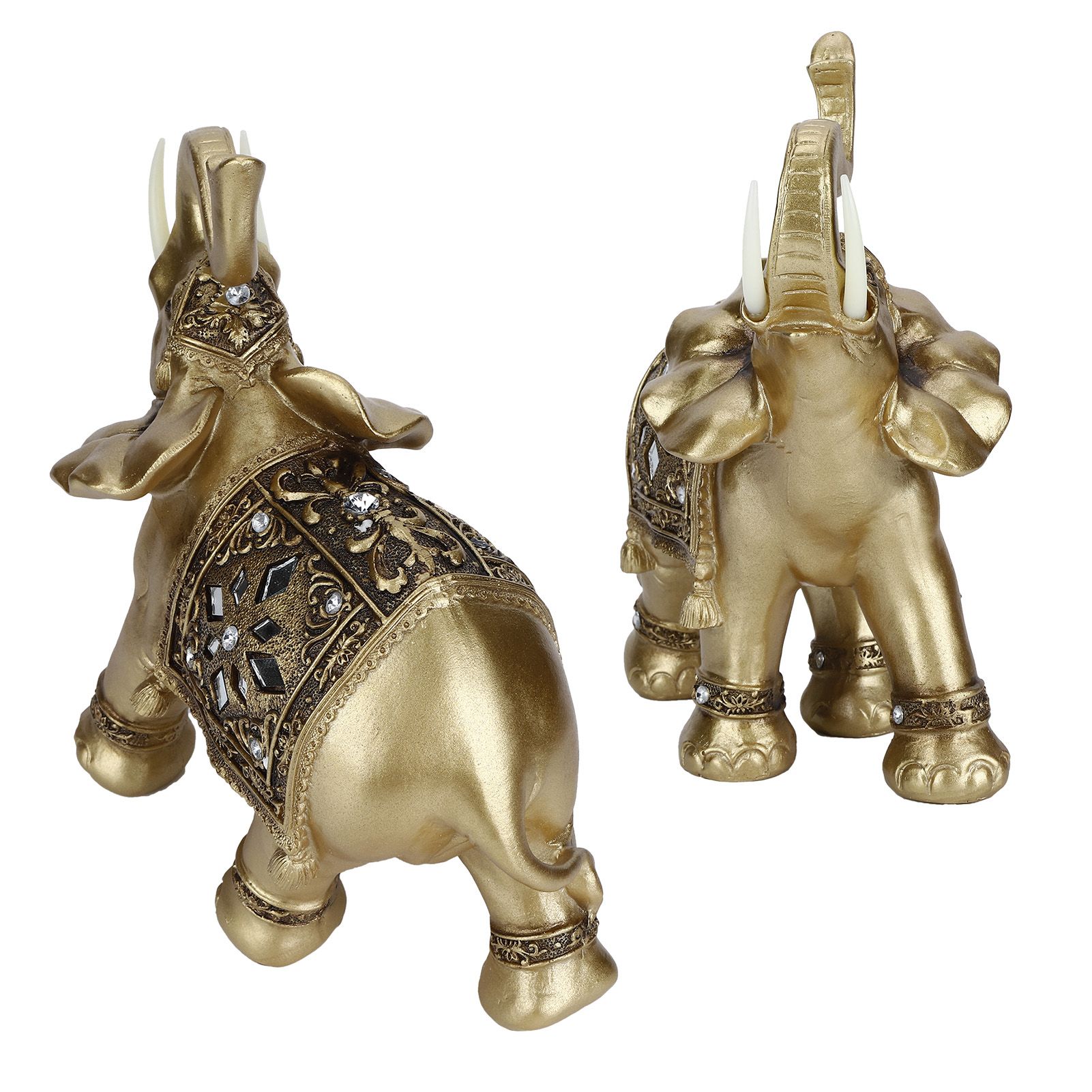 Golden Resin Elegant Elephant Statue Figurine Crafts Feng Shui Ornaments for view 7