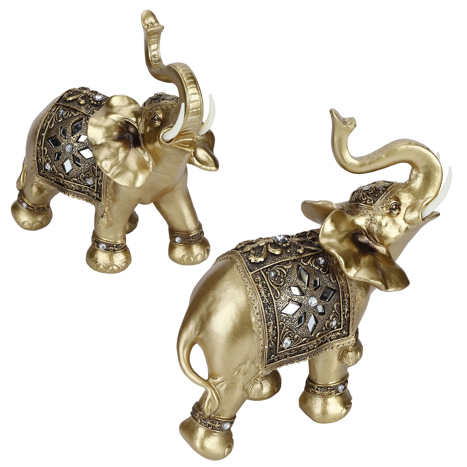 Golden Resin Elegant Elephant Statue Figurine Crafts Feng Shui Ornaments for view 8