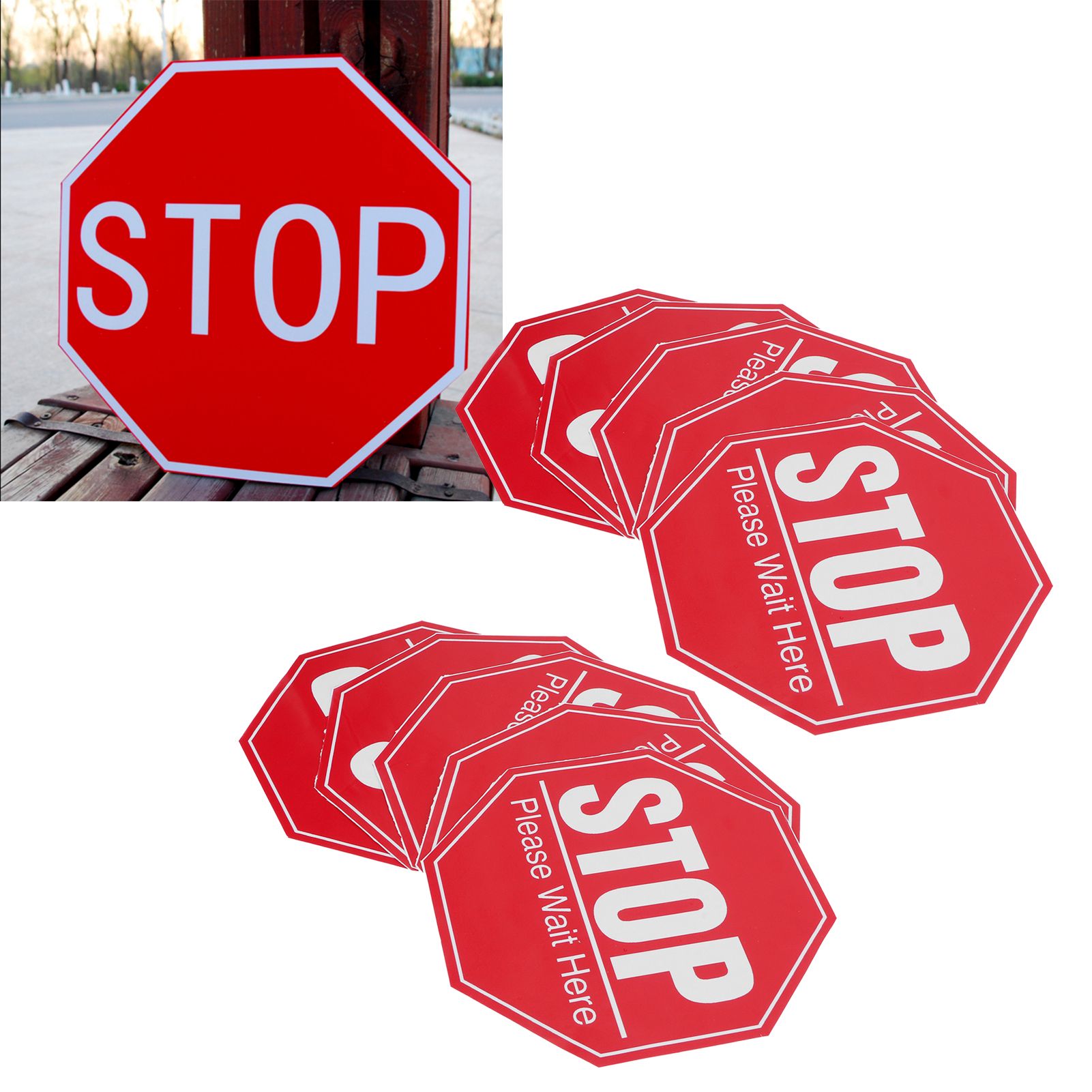 2 Set Floor Stop Sign Sticker Safety Distancing Floor Marker Warning Decal for view 9