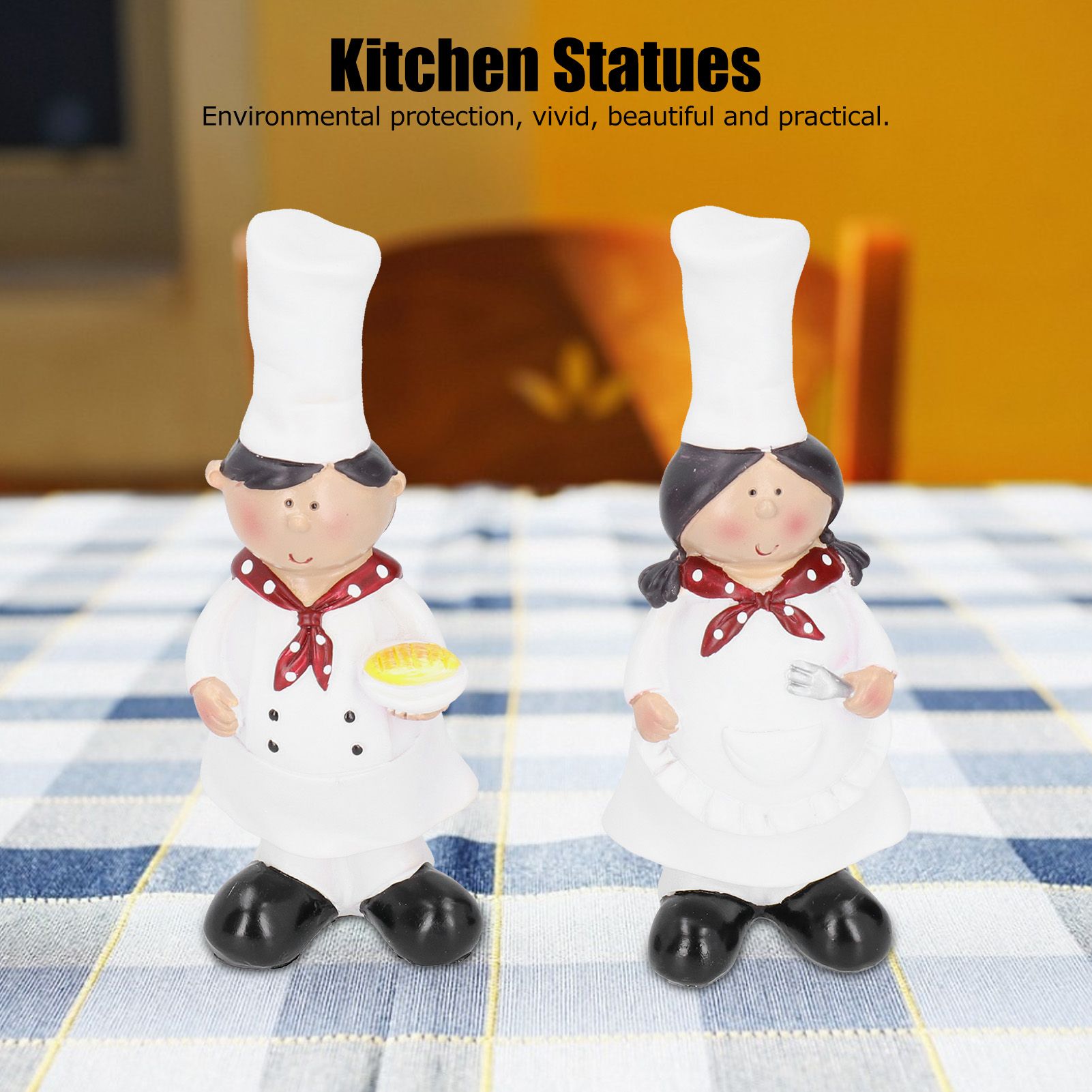 Resin Couple Chef Figurine Sculptures Statues Decor Kitchen Bar Cabinet Bakery view 12