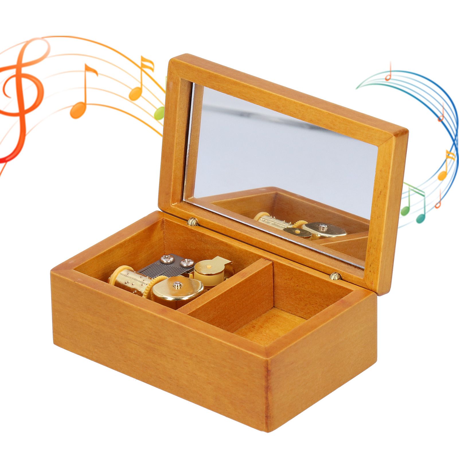 Wooden Decoration Musical Jewelry Storage Case with Mirror Desktop Music Box view 9