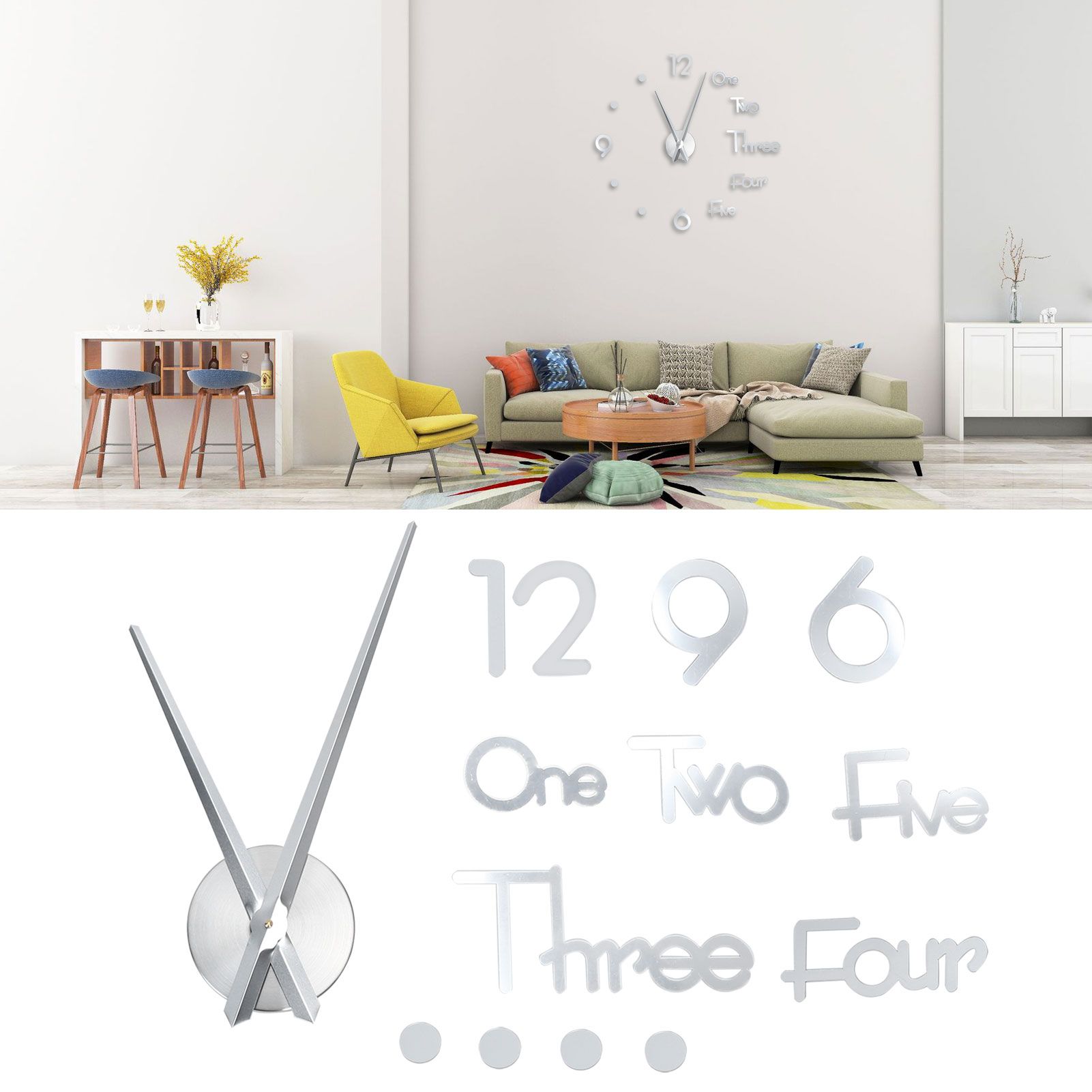 Frameless Adhesive Wall Clock DIY Mirror Surface Sticker for Home Office Room view 9
