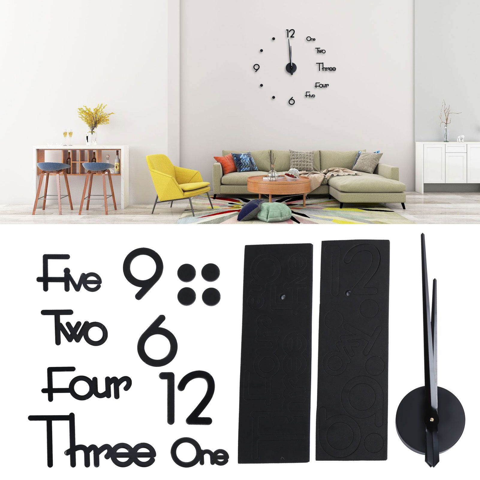 Frameless Adhesive Wall Clock DIY Mirror Surface Sticker for Home Office Room view 9