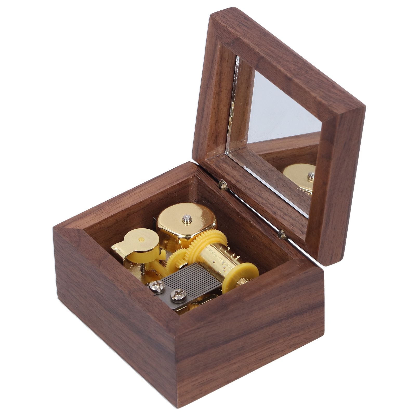 Walnut Wood Music Box Clockwork Musical Box Wooden Handicraft Gift for view 2