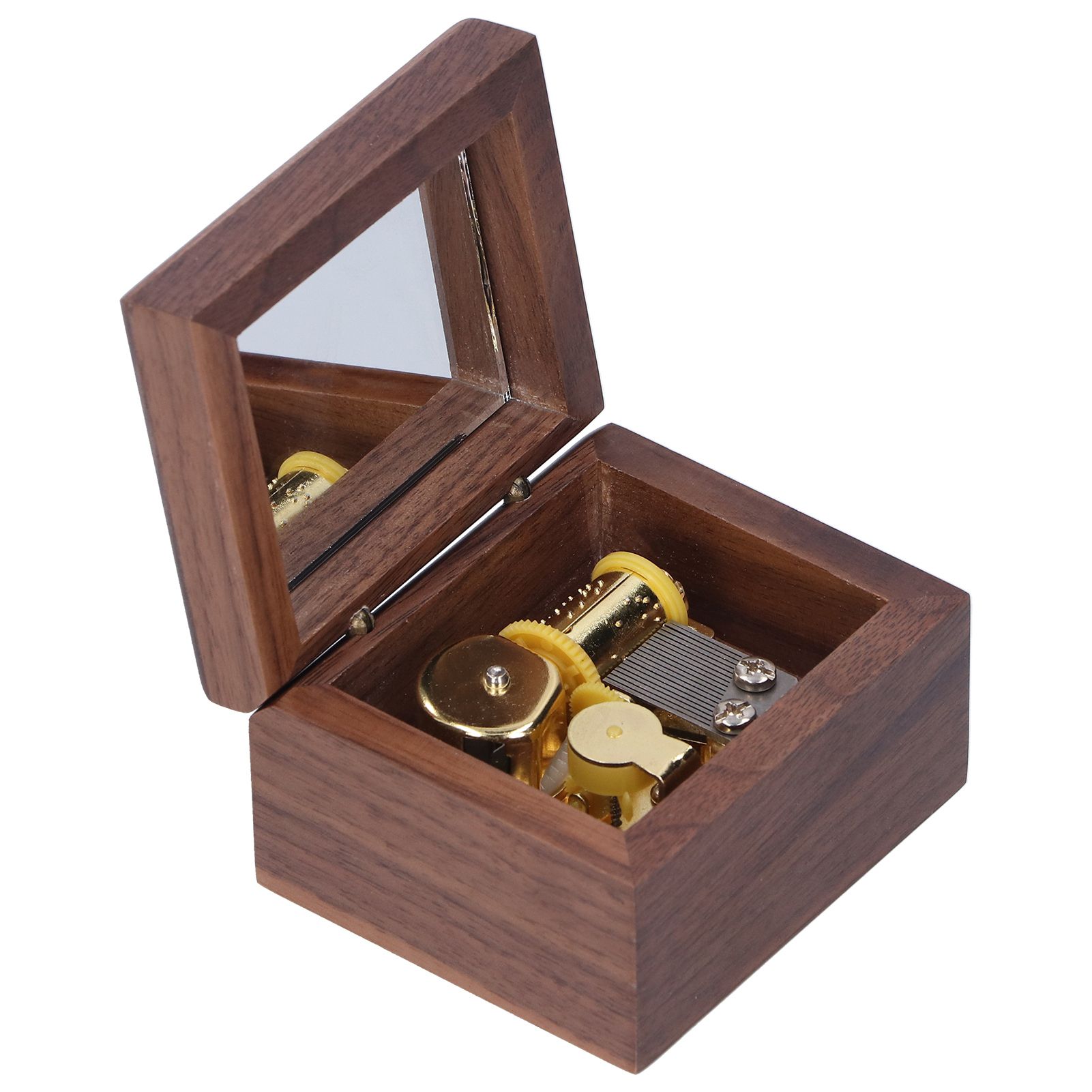 Walnut Wood Music Box Clockwork Musical Box Wooden Handicraft Gift for view 4