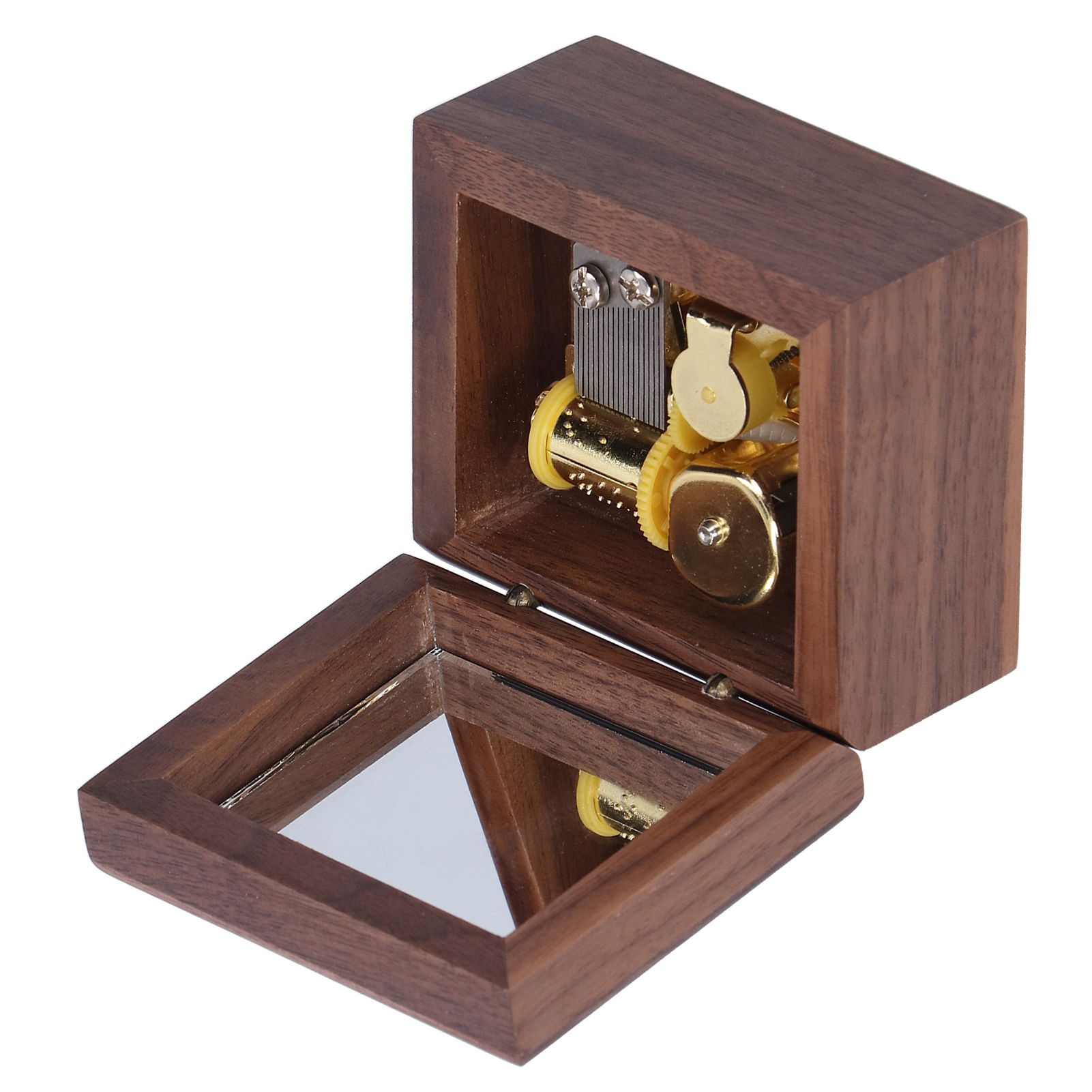 Walnut Wood Music Box Clockwork Musical Box Wooden Handicraft Gift for view 7