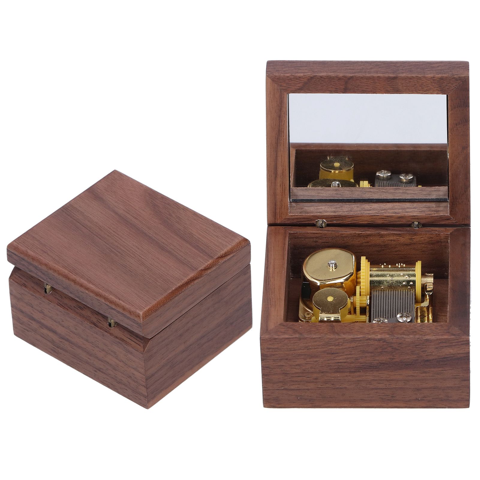 Walnut Wood Music Box Clockwork Musical Box Wooden Handicraft Gift for view 8