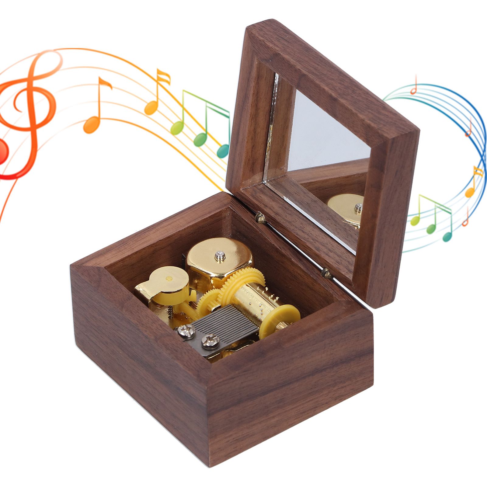 Walnut Wood Music Box Clockwork Musical Box Wooden Handicraft Gift for view 9