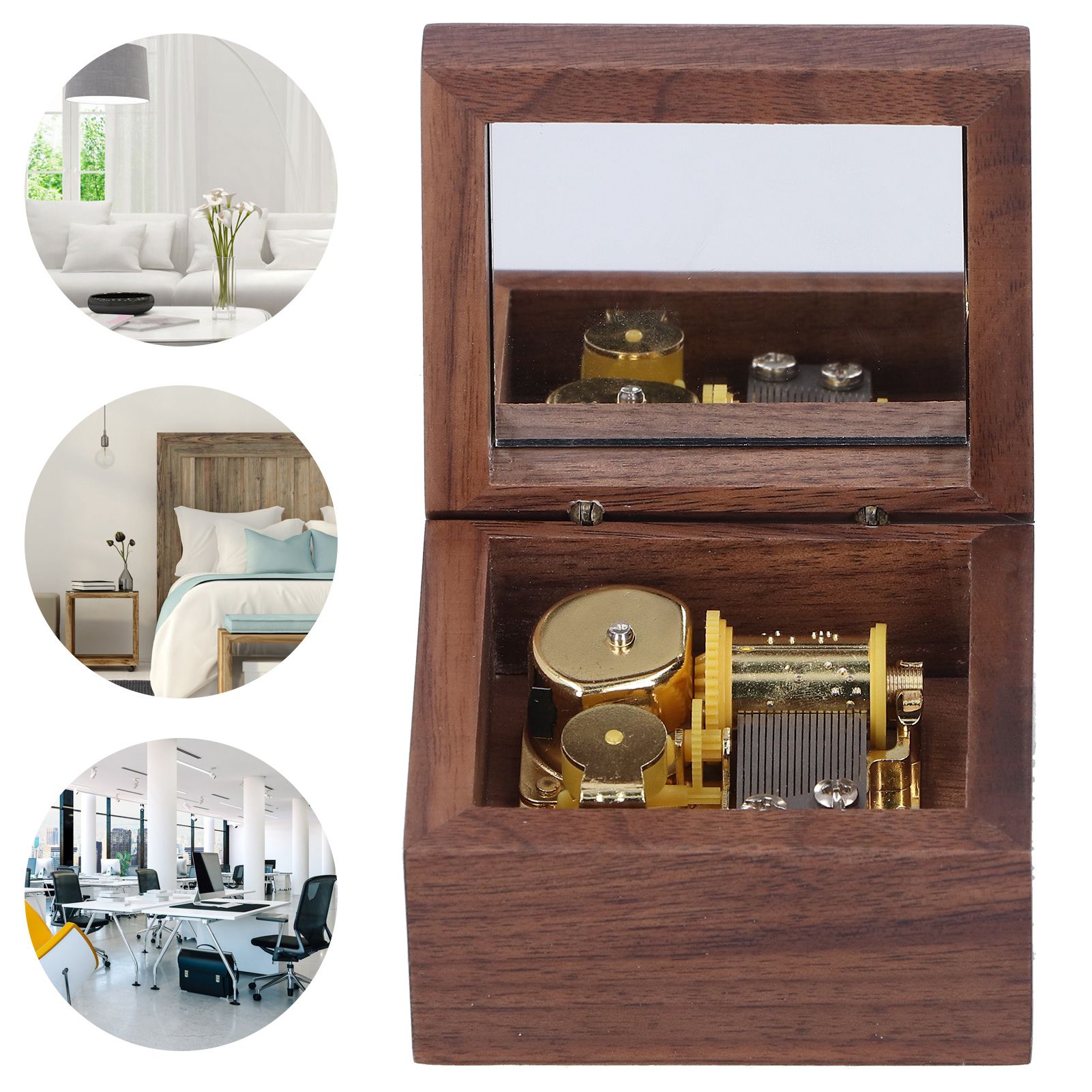 Walnut Wood Music Box Clockwork Musical Box Wooden Handicraft Gift for view 10