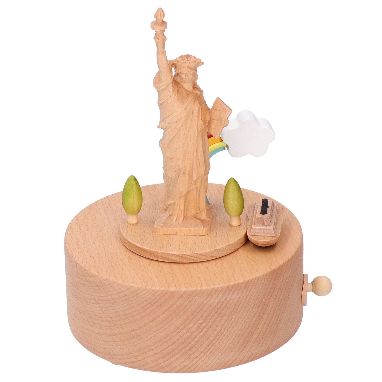 Statue Music Box Wood Musical Box 3D Carving Handicraft Gift Rotatable Home view 2