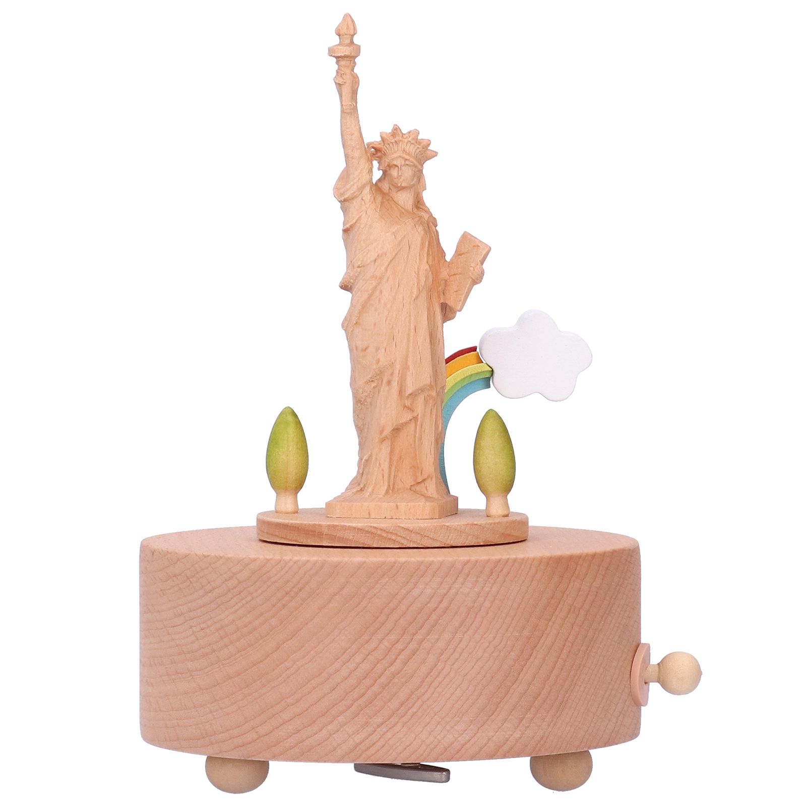 Statue Music Box Wood Musical Box 3D Carving Handicraft Gift Rotatable Home view 3