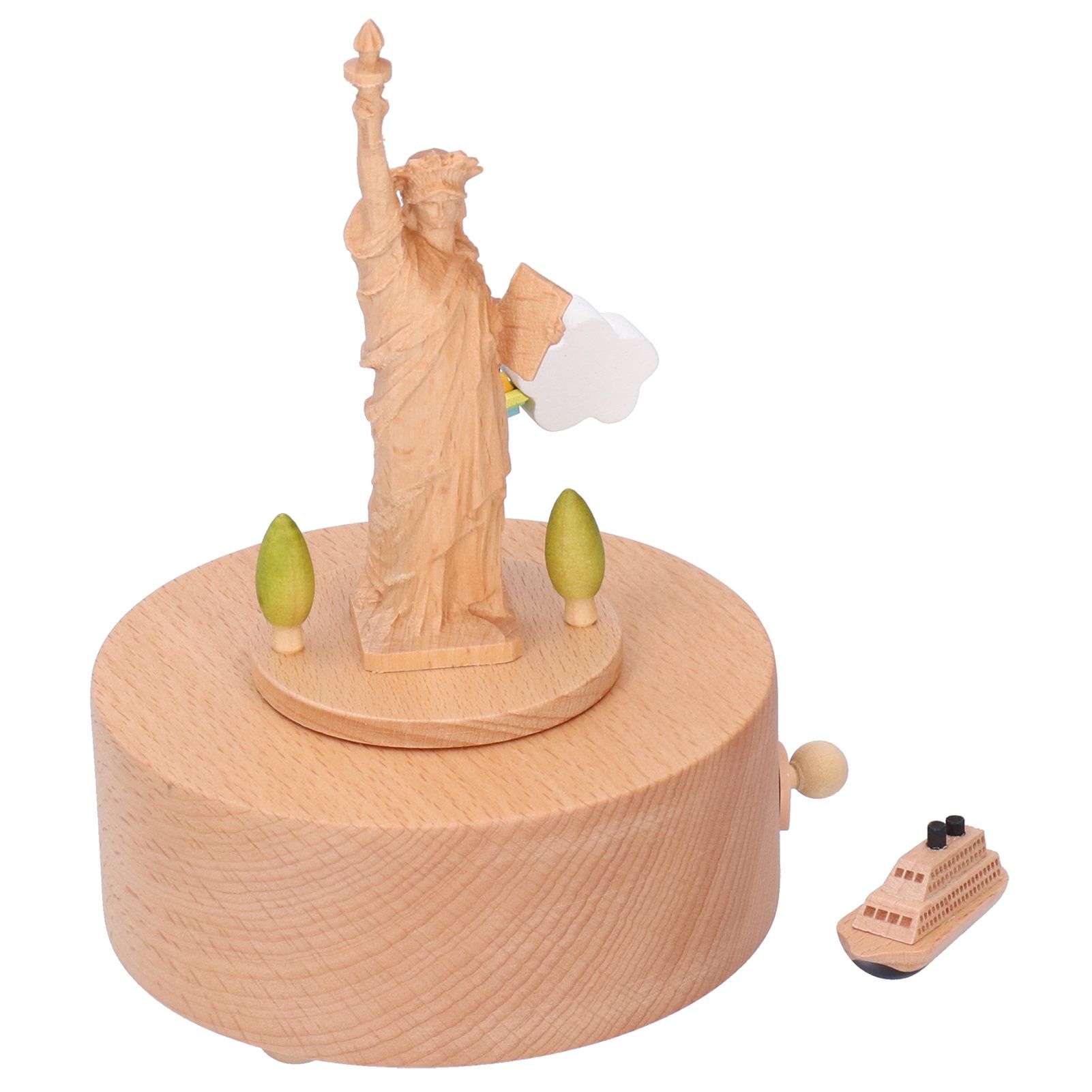 Statue Music Box Wood Musical Box 3D Carving Handicraft Gift Rotatable Home view 6