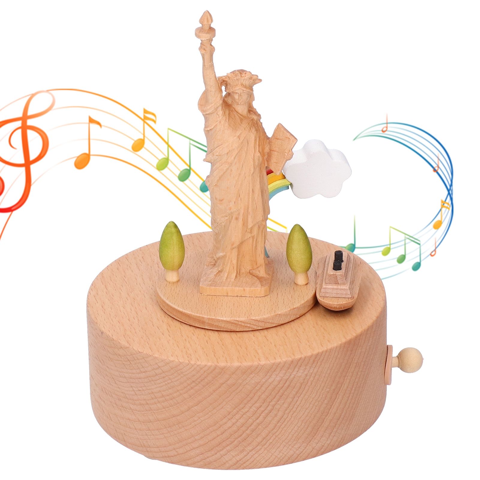 Statue Music Box Wood Musical Box 3D Carving Handicraft Gift Rotatable Home view 9