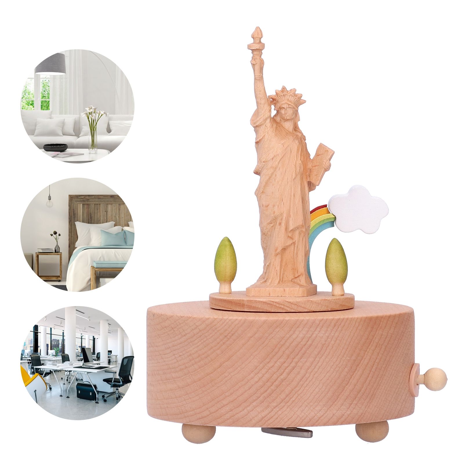 Statue Music Box Wood Musical Box 3D Carving Handicraft Gift Rotatable Home view 10